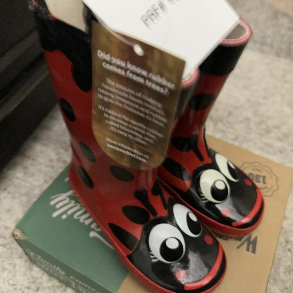Ladybug Rain‎ Boots Western Chief Kids Sz 8 Waterproof Red Black NWT Pull-On NEW